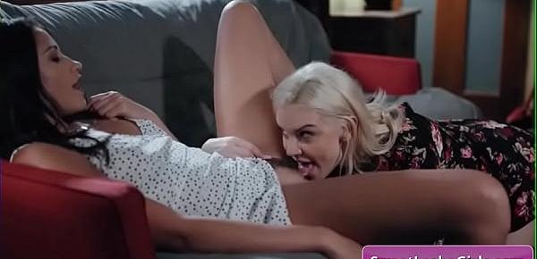  Sexy and horny teen lesbian hot babes Avi Love, Kenzie Taylor eating pussy and finger fuck each other holes